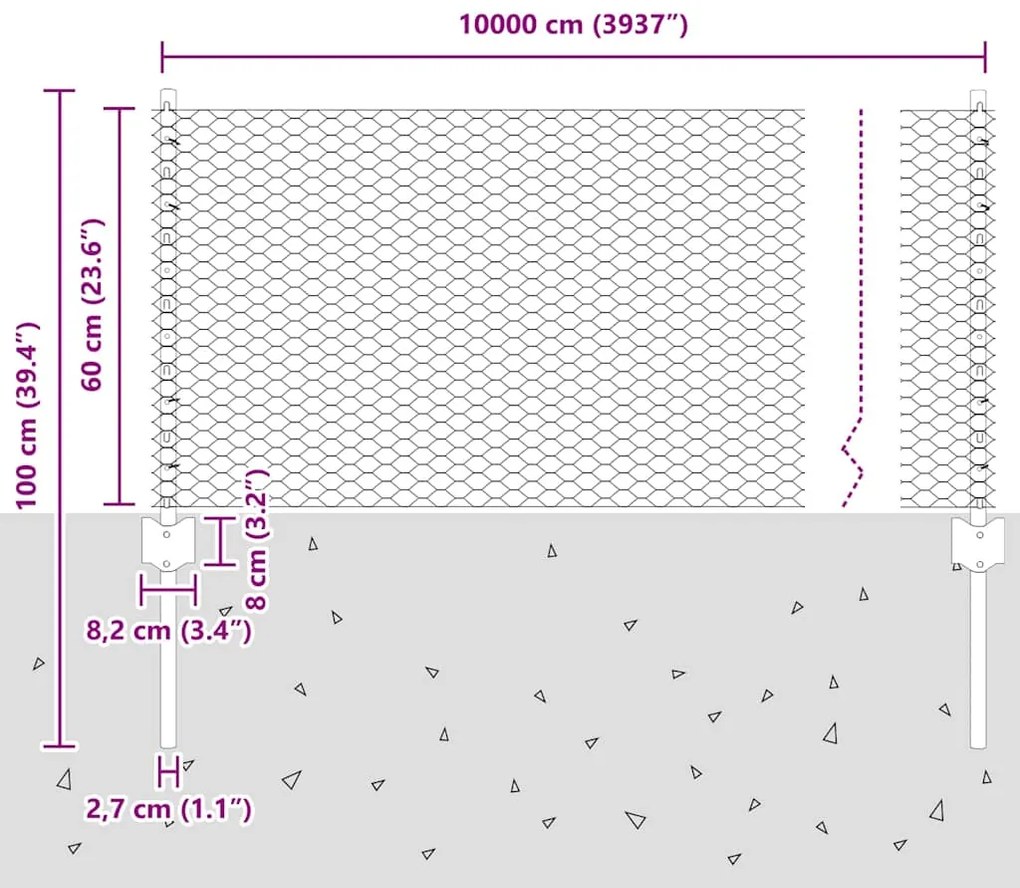Postes de Cerca vidaXL 11 pcs U-Channel Cinza 60 cm Aço