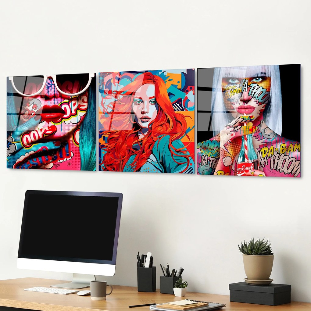 Conjunto de Quadros Decorativos em Vidro Temperado UV-858 – Multicolor