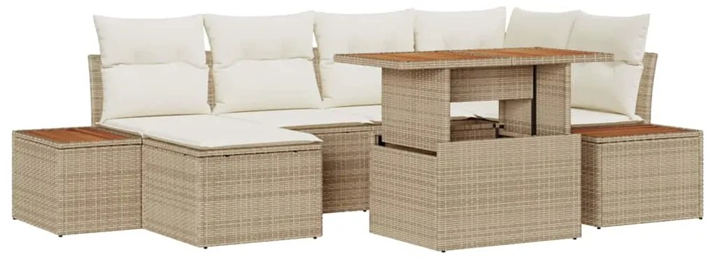 Conjunto de Sofá de Jardim de 7 Peças com Almofadas Beijinhas de Polyr