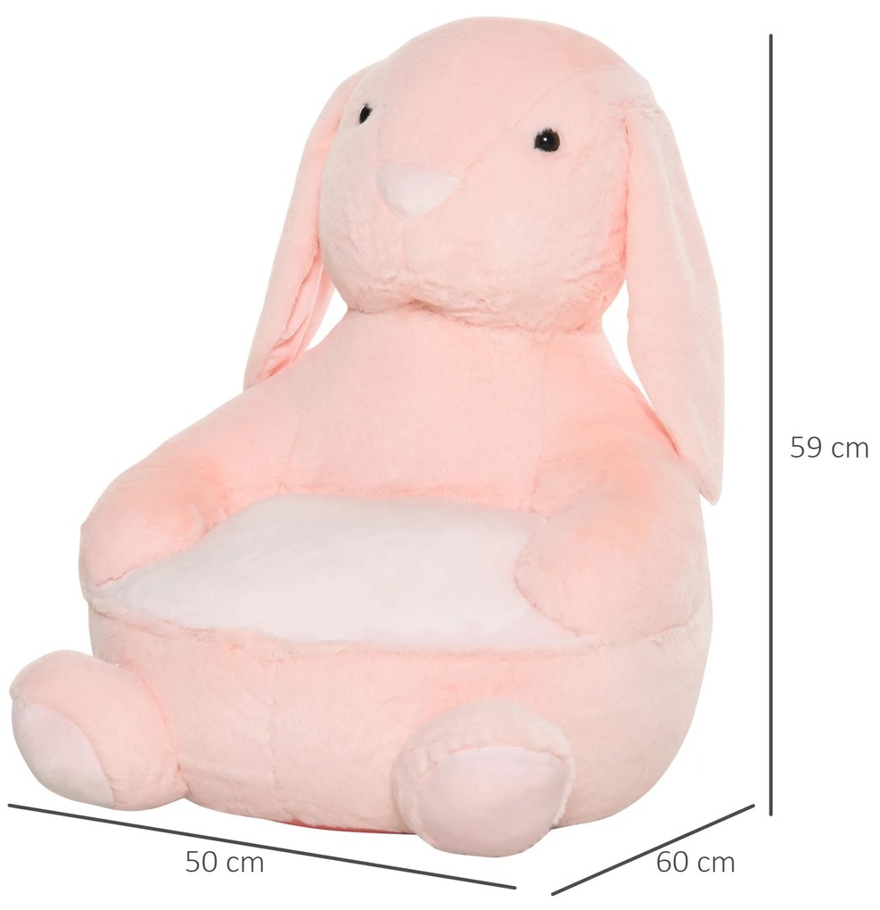 HOMCOM Sofá em forma de coelho para crianças acima de 18 meses com apoio de braços e almofada antiderrapante 60x50x59cm Rosa