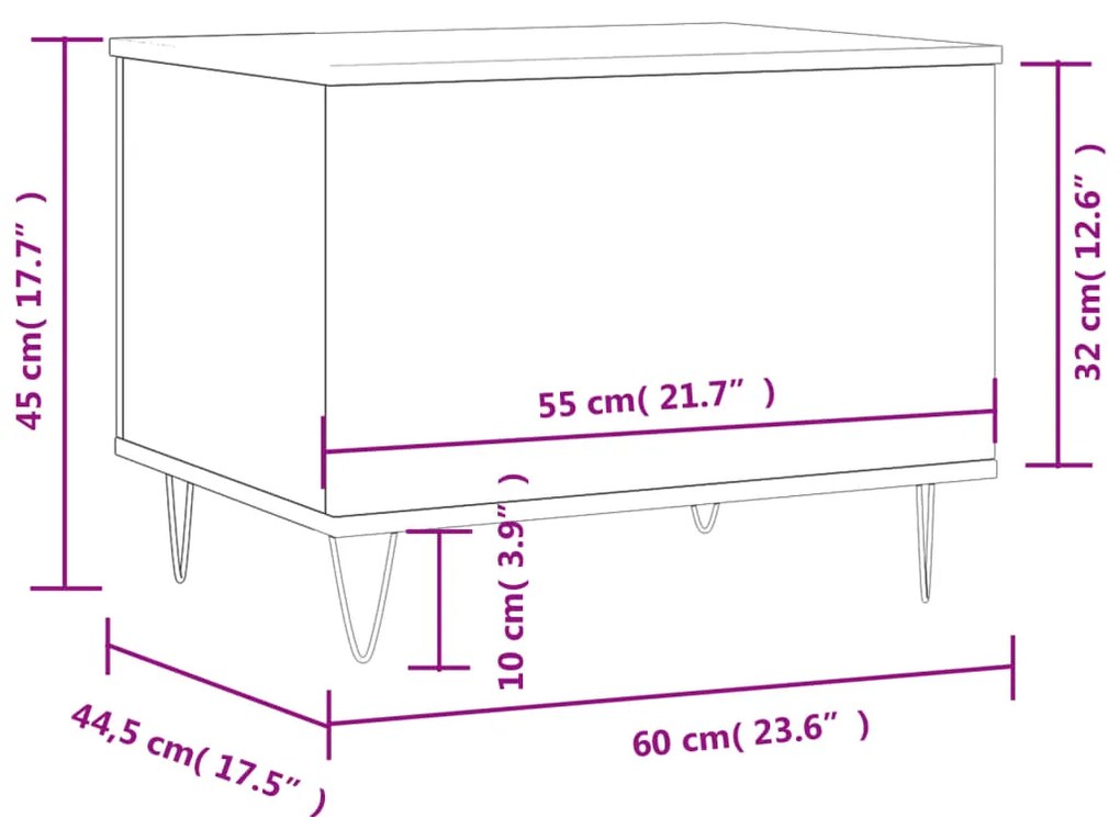 Mesa de centro 60x44,5x45 cm derivados madeira cinzento cimento