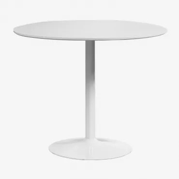 Mesa De Jantar Redonda Em Mdf E Ferro Yvetta Branco & Branco & Ø90 Cm - Sklum