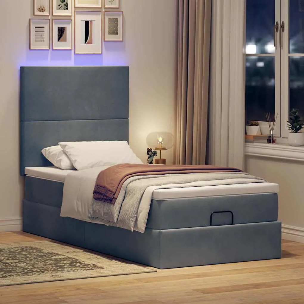Estrutura de cama otomana com colchões cinza escuro veludo