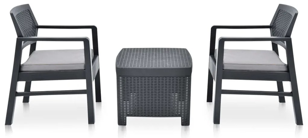 Conjunto lounge para jardim 3 pcs plástico antracite