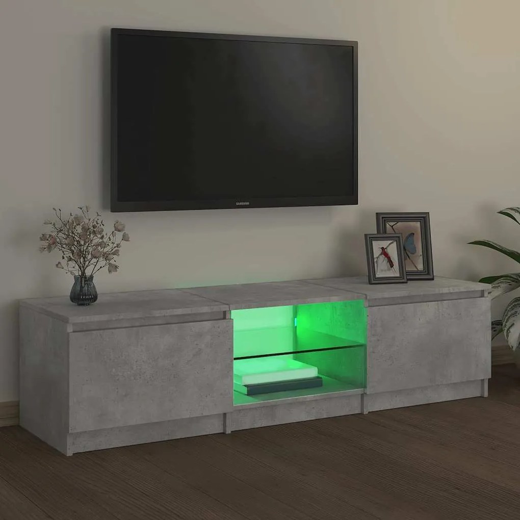 Móvel de TV com luzes LED 140x40x35,5 cm cinzento cimento