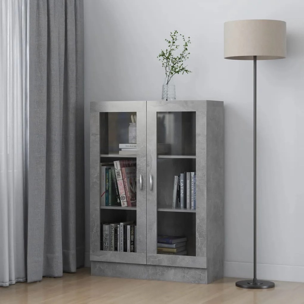 vidaXL Armário vitrine derivados de madeira cinza cimento