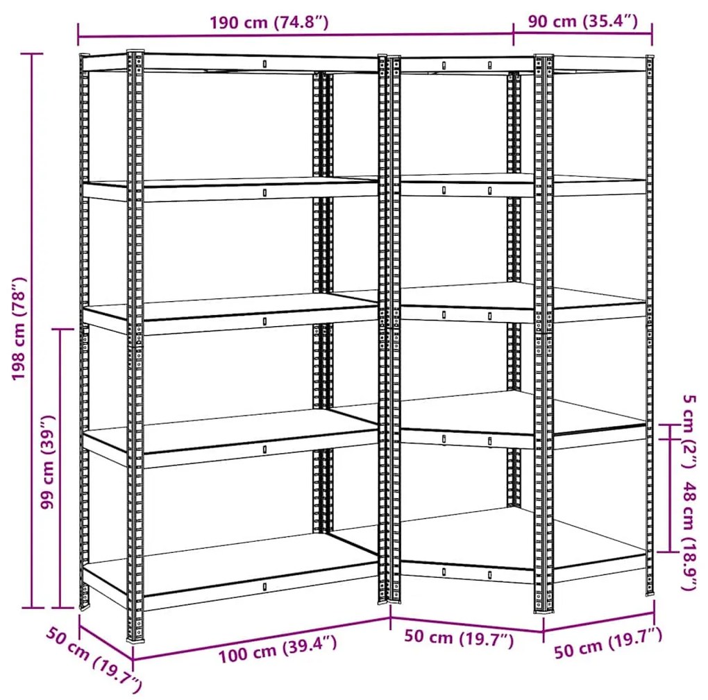 Estante 5 prateleiras 2 pcs madeira processada/aço antracite
