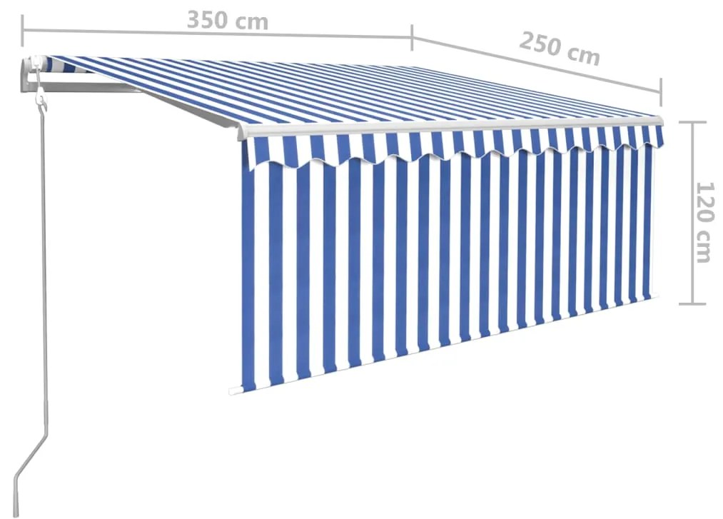 Toldo retrátil automático com estore 3,5x2,5 m azul e branco