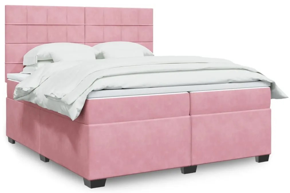 vidaXL Cama com molas/colchão 200x200 cm veludo rosa