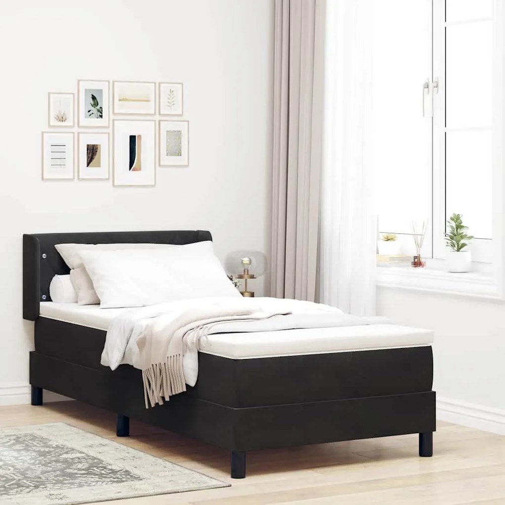 vidaXL Cama Box com colchão com cabeceira Preto 200 x 90 cm Poliéster