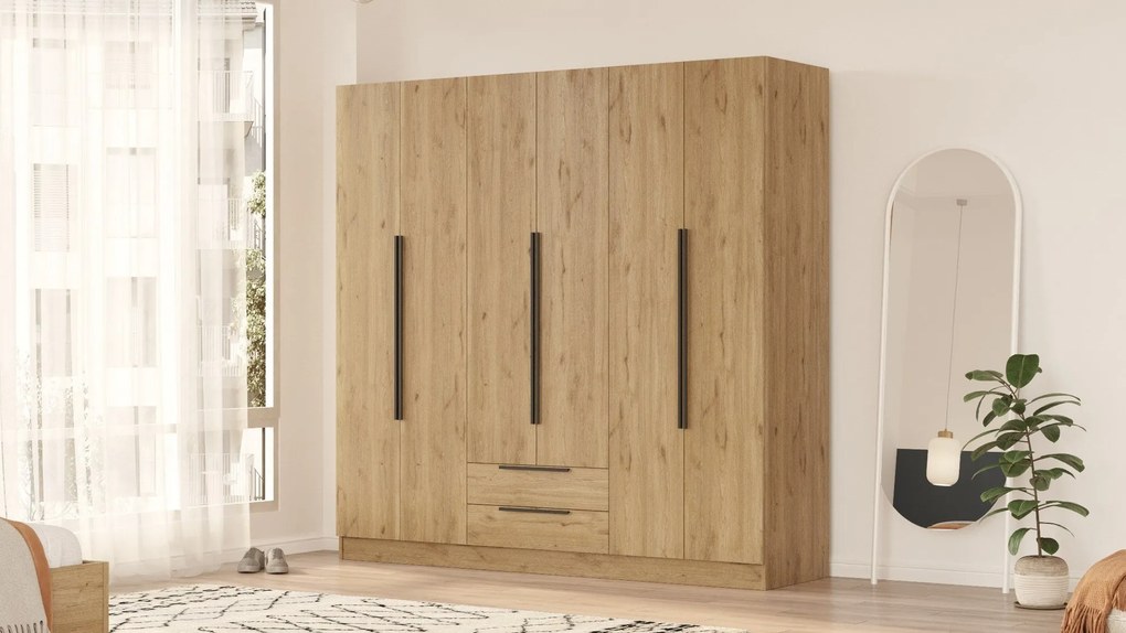 Roupeiro “Lorel” — 210x55x212,5 cm — Design Moderno em Nogueira com Pr