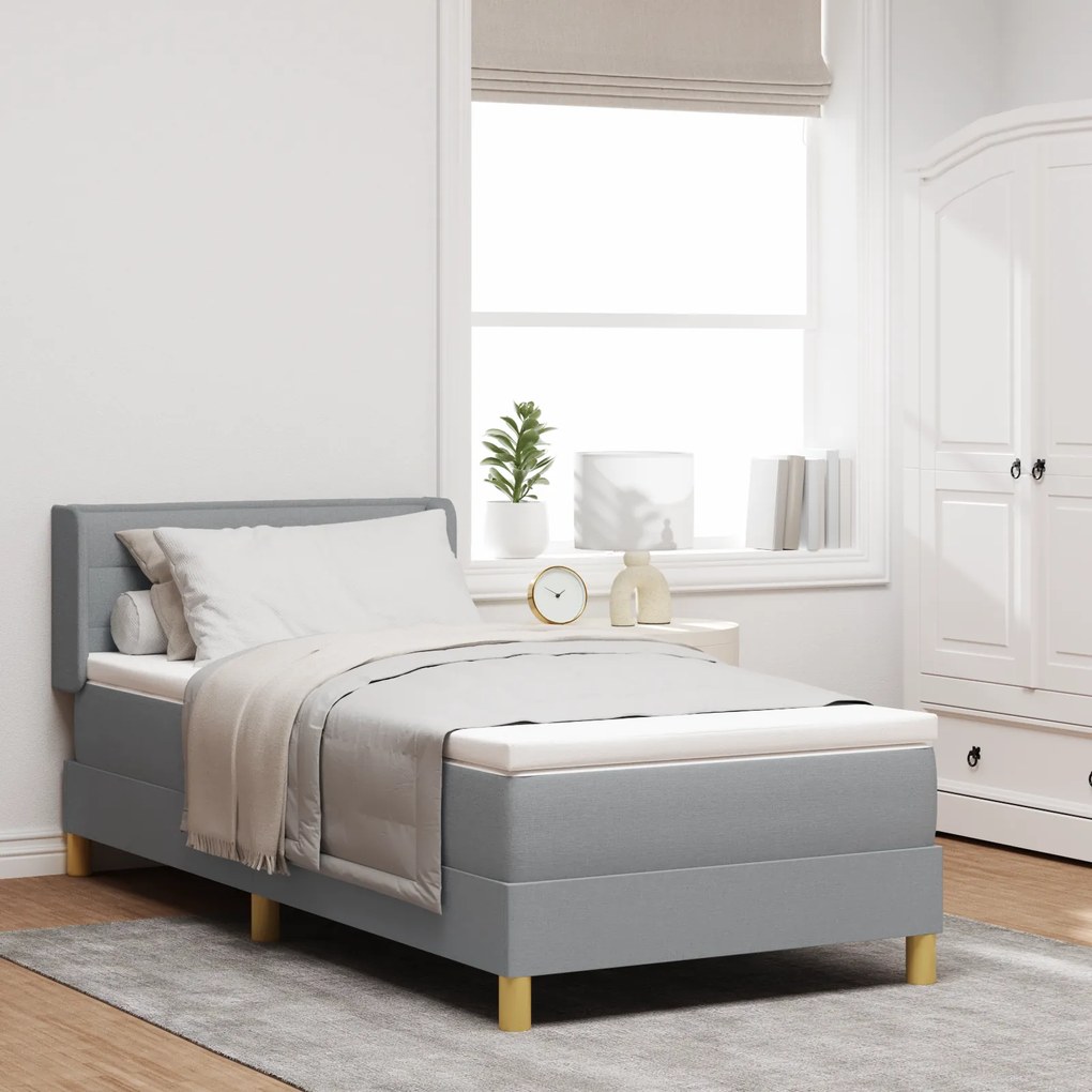Cama Box Spring vidaXL com Colchão Cinza Claro 100x200 cm Tecido