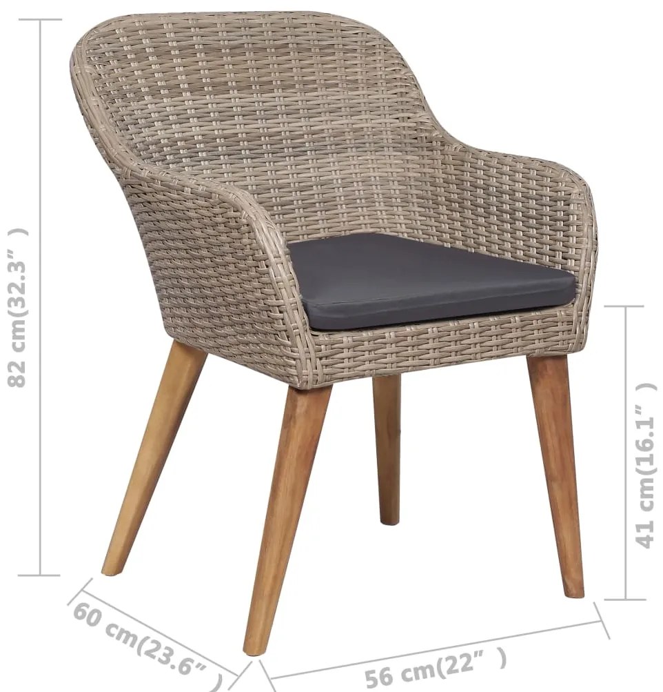 9 pcs conjunto jantar exterior com almofadões vime PE