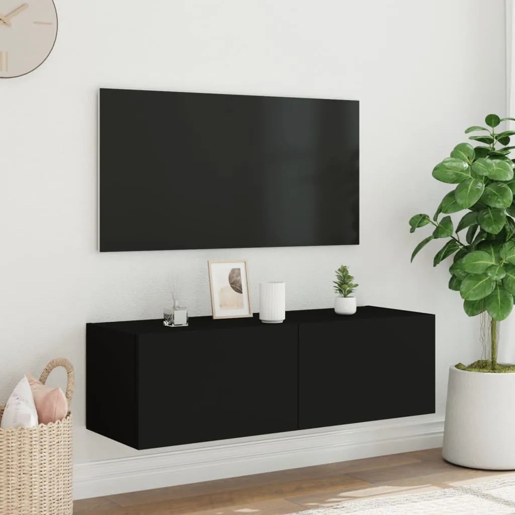 Móvel de parede para TV com luzes LED 100x35x31 cm preto