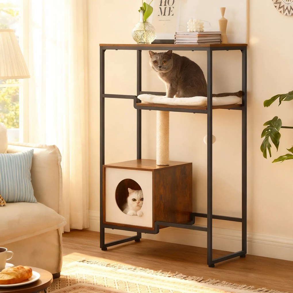 Arranhador para gatos, com prateleira 74 x 34 x 114 cm castanho