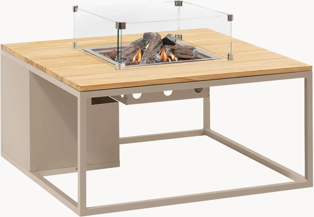 Mesa de centro de exterior com lareira e tampo de mesa em madeira de teca Cosiloft