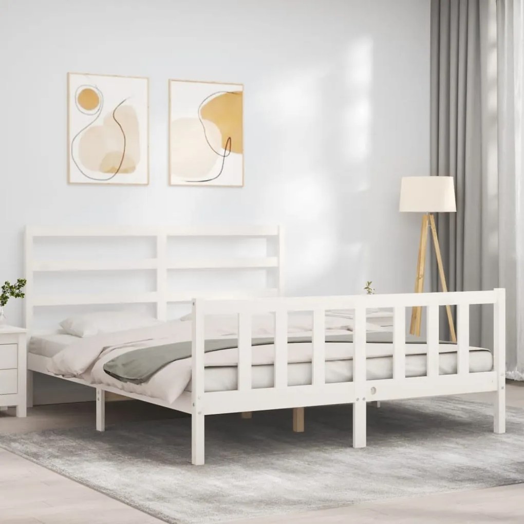 Cama sem colchão 160x200 cm madeira de pinho maciça branco