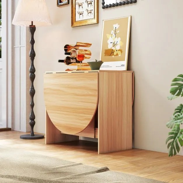 Mesa de jantar extensível em madeira 80x163x75 cm com 2 abas e bordas arredondadas  dobrável para cozinha, varanda ou jardim Natural