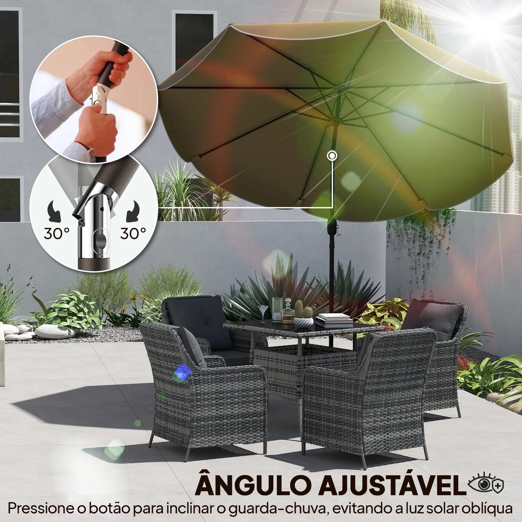 Chapéu de Sol para Jardim Ø2,7 m com Inclinação Ajustável em 3 Posições, Manivela e Volante, Caqui