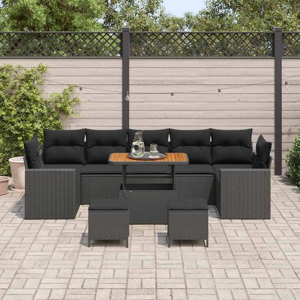 Conjunto de Sofá de Jardim vidaXL com 10 Peças e Almofadas Preto Ratta