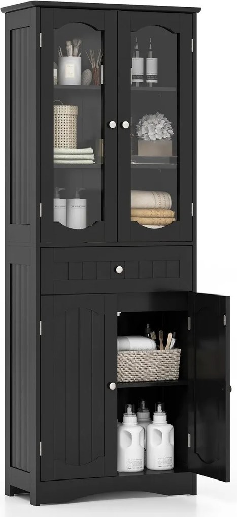 Armário de cozinha ou casa de banho 60 x 30 x 160 cm com 4 portas e gaveta, preto