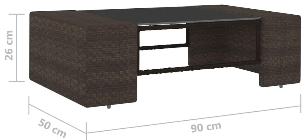 2 pcs conjunto lounge para jardim vime PE castanho