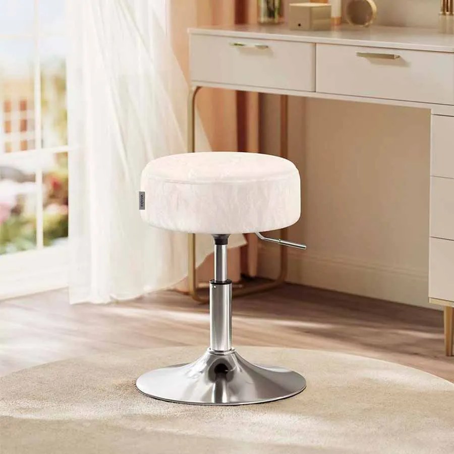Banco para toucador com altura ajustável e rotação de 360°, branco creme