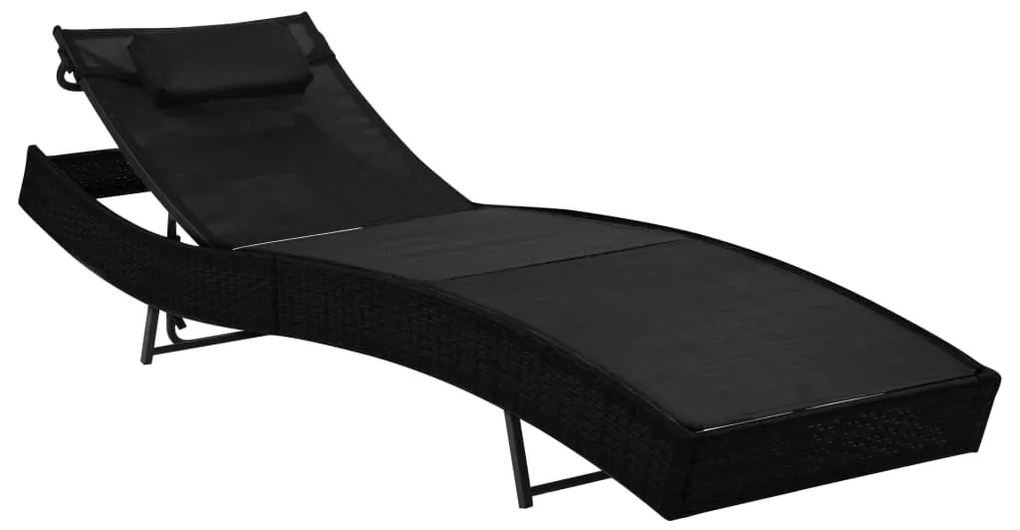 Espreguiçadeiras com mesa 2 pcs vime PE e textilene preto