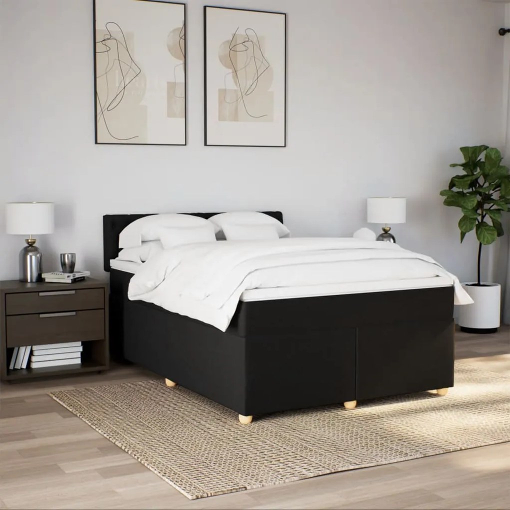 Cama com molas/colchão 160x200 cm tecido preto
