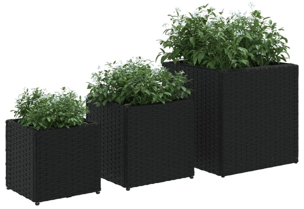 Vasos de jardim 3 pcs vime PE preto