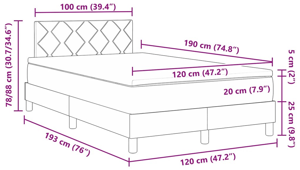 Cama Box Spring com Colchão Castanho Escuro 120x190 cm Tecido