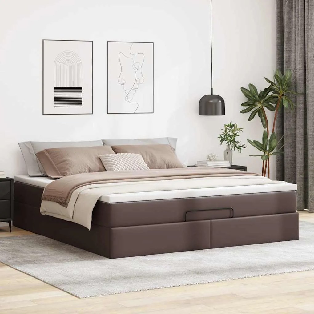 Estrutura de cama otomana com colchão 180x200 cm castanha