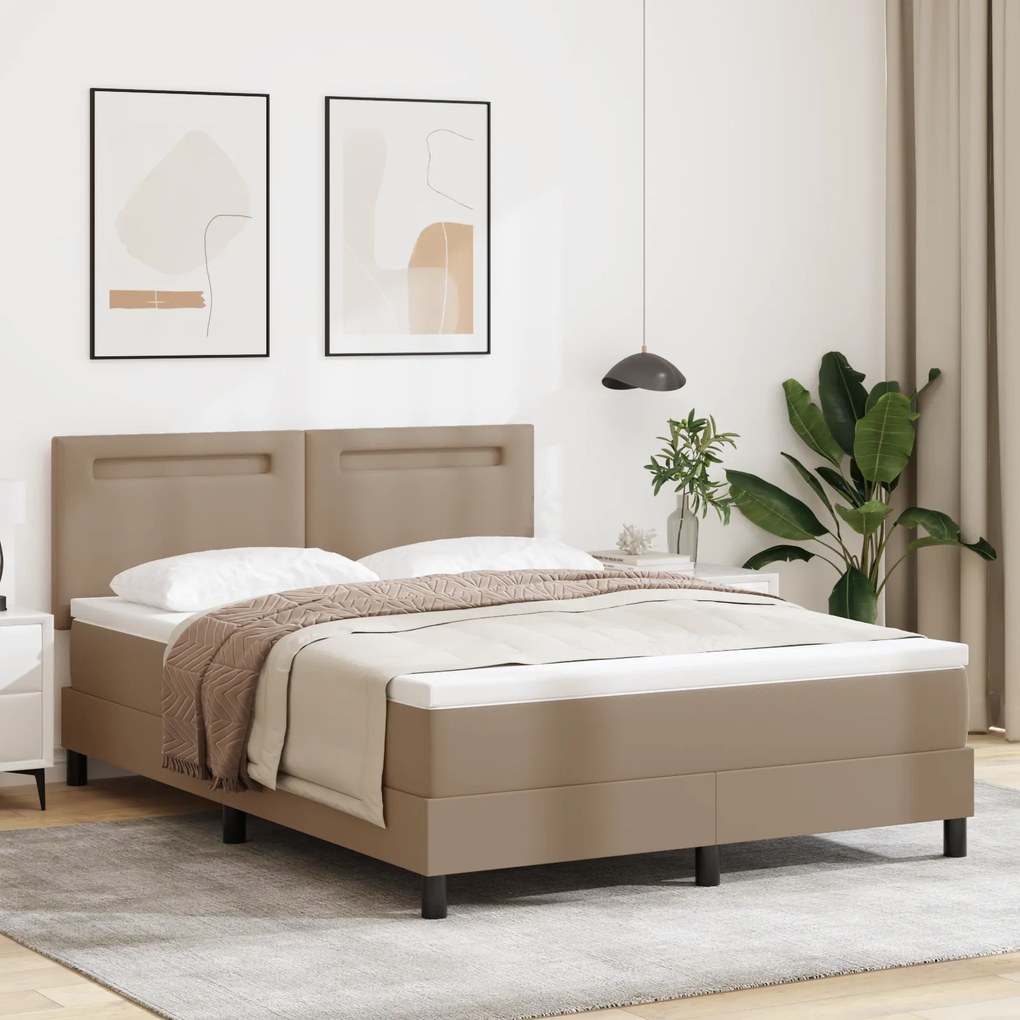 Cama Box Spring vidaXL com Colchão Cappuccino 140x200 cm Couro Sintéti