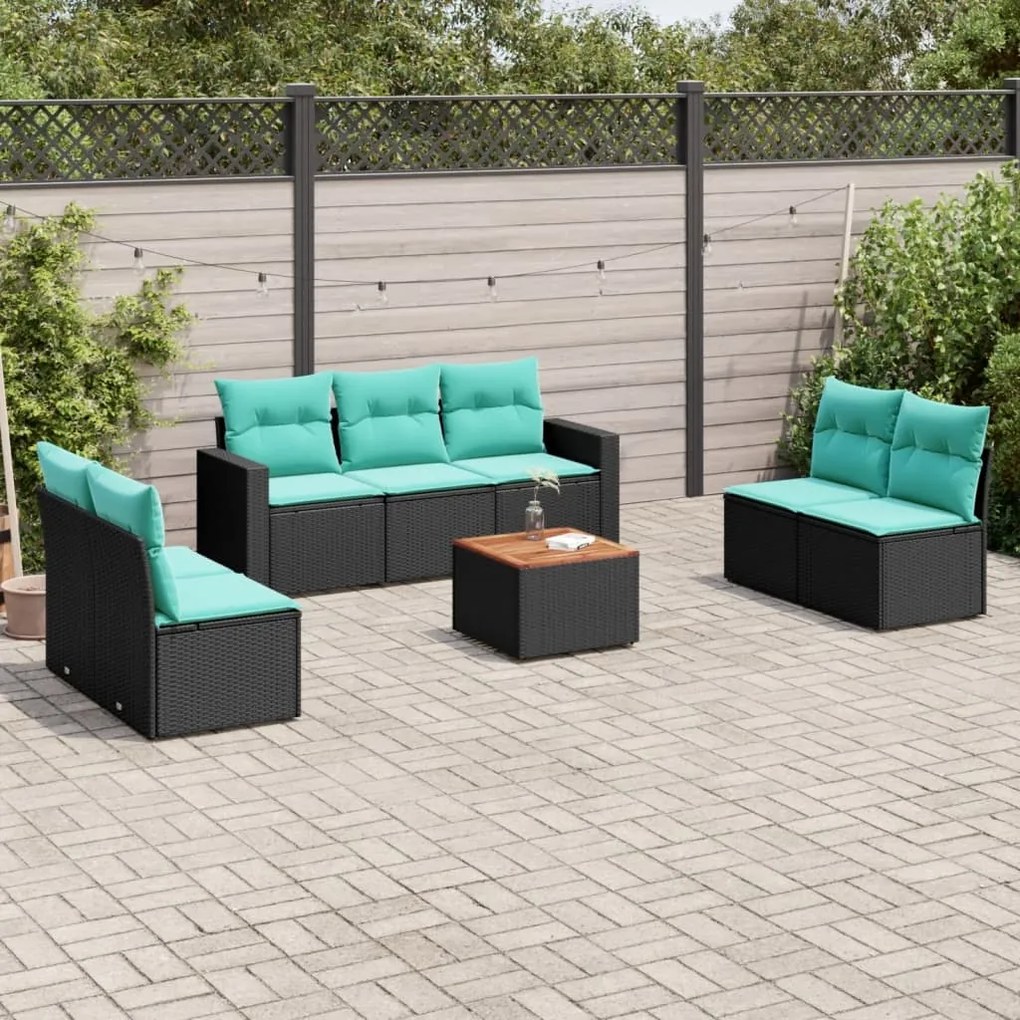 vidaXL 8 pcs conjunto de sofás p/ jardim c/ almofadões vime PE preto