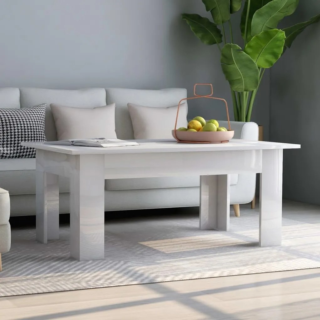 vidaXL Mesa de centro 100x60x42 cm contraplacado branco brilhante