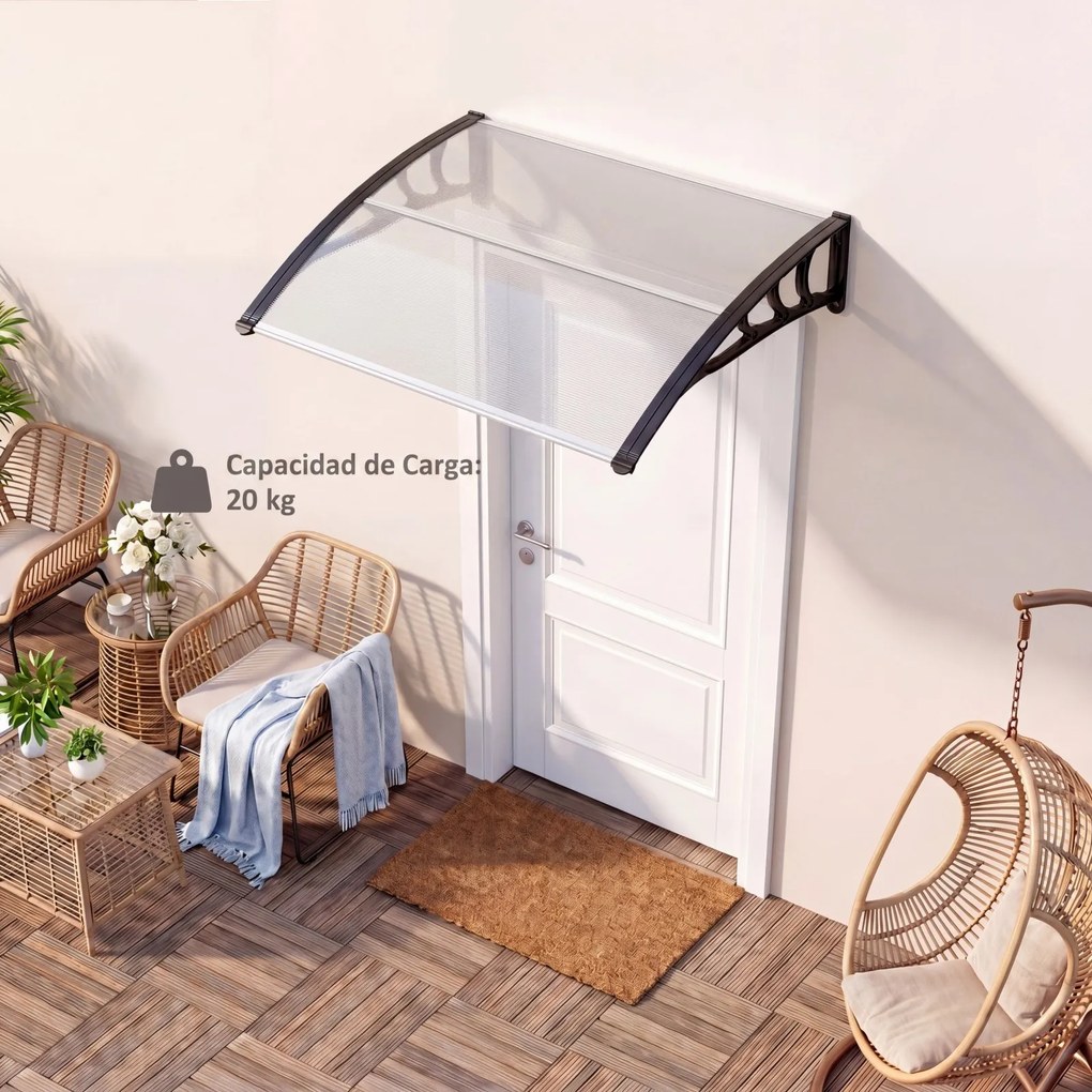 Toldo Exterior para Portas e Janelas, 100,5 x 76 x 23 cm, Estrutura com Barras Metálicas, Transparente