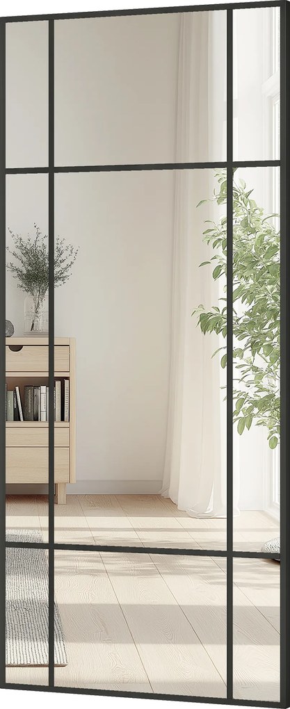 Espelho de Parede Retangular Estilo Janela, 110 x 2 x 50 cm, Instalação Horizontal ou Vertical, Preto