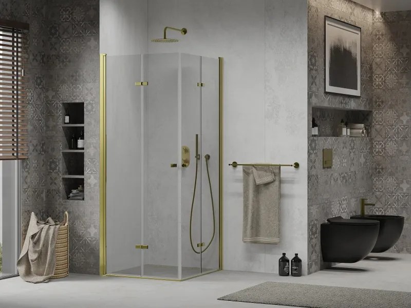 Mexen Lima Cabine de duche dobrável Duo 90 x 90 cm, transparente, dourada - 856-090-090-50-00-02