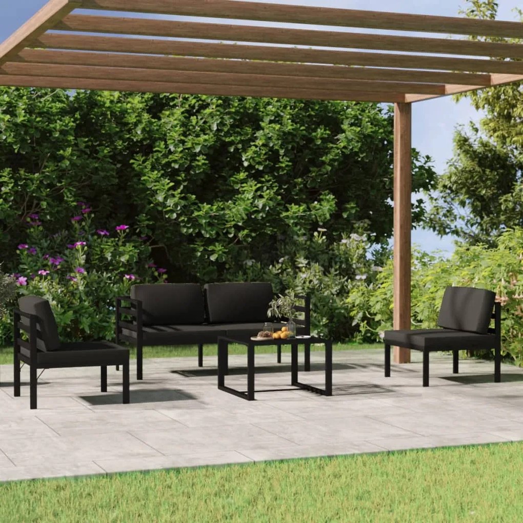 vidaXL 5 pcs conjunto lounge jardim com almofadões alumínio antracite