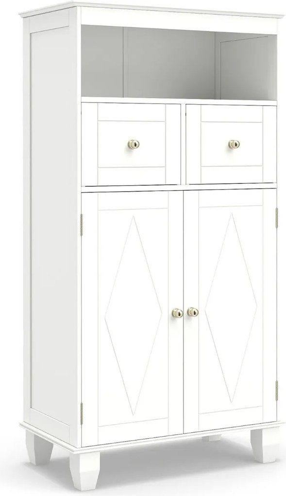 Armário de casa de banho 56 x 30 x 108 cm com portas, Prateleiras e Gavetas branco