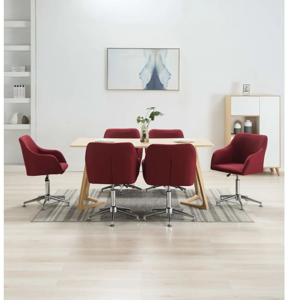 vidaXL Cadeiras de jantar giratórias 6 pcs tecido vermelho tinto