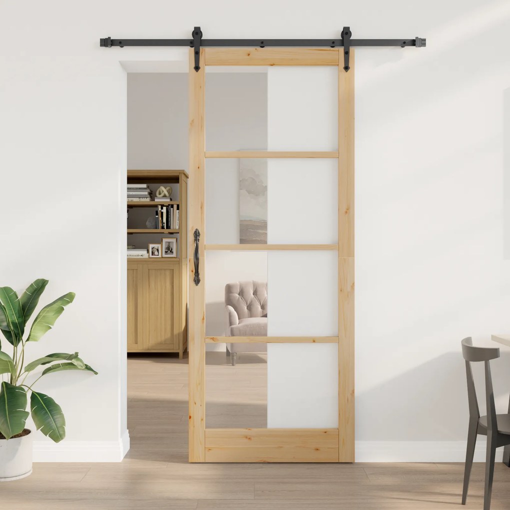 Porta Deslizante vidaXL com Conjunto de Ferragens 83x232 cm Madeira Sólida de Pinus
