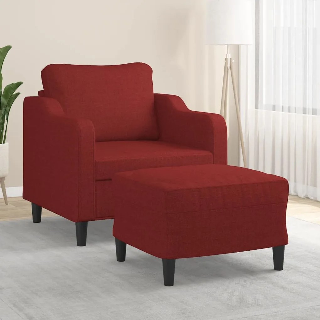 vidaXL Poltrona com apoio de pés 60 cm tecido vermelho tinto
