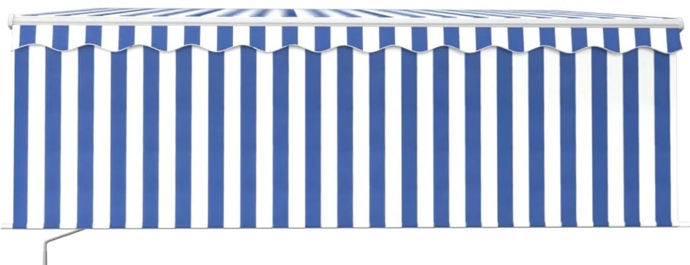 Toldo retrátil manual com estore/LED 4,5x3 m azul e branco