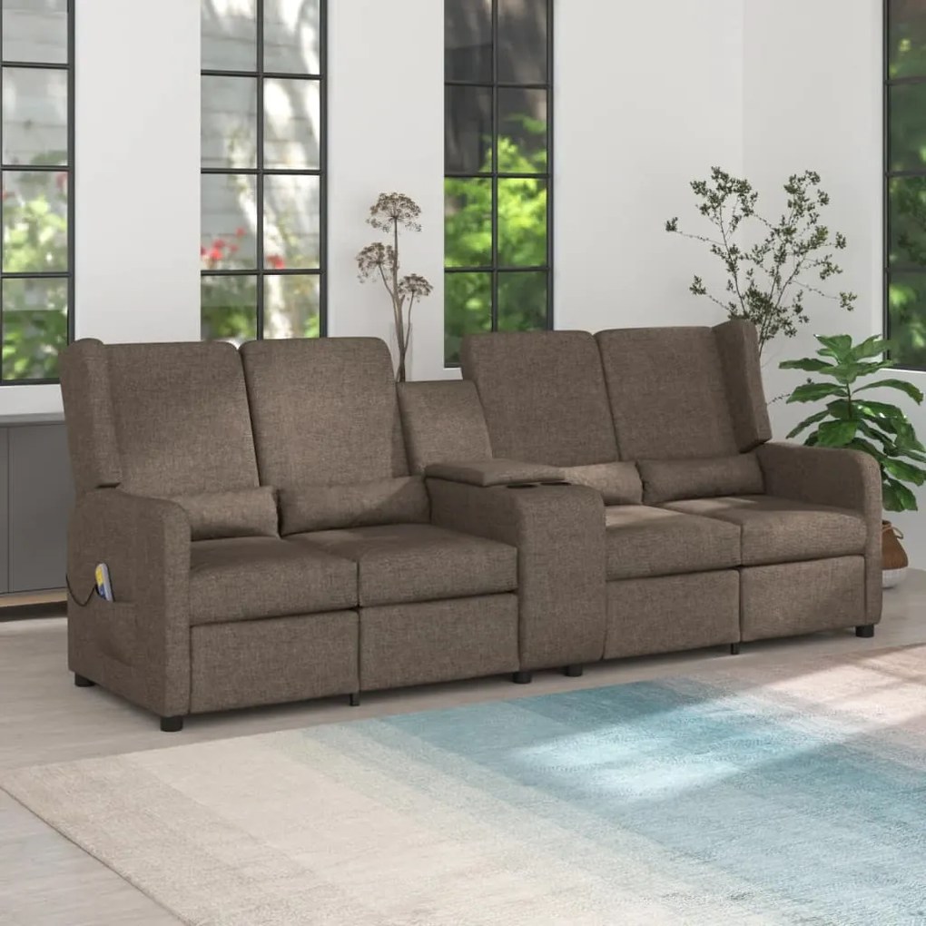 vidaXL Sofá massagens reclin. 4 lug c/ suporte copos cinza-acastanhado
