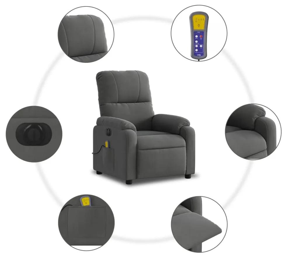 Poltrona massagens reclinável elétrica microfibra cinza-escuro