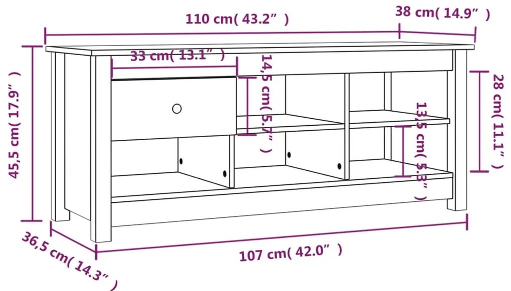 Sapateira 110x38x45,5 cm pinho maciço preto