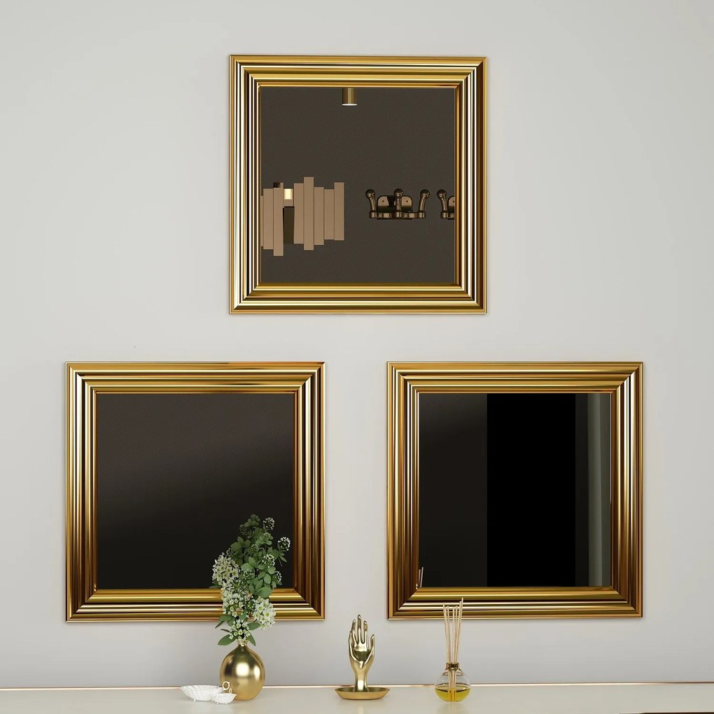 Conjunto de Espelhos Otto – Dourado – 40 x 40 x 3 cm (3 Peças)