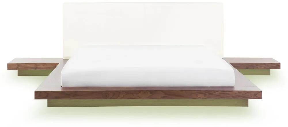Cama de casal com efeito de madeira natural em estilo oriental e LED 160 x 200 cm ZEN Beliani