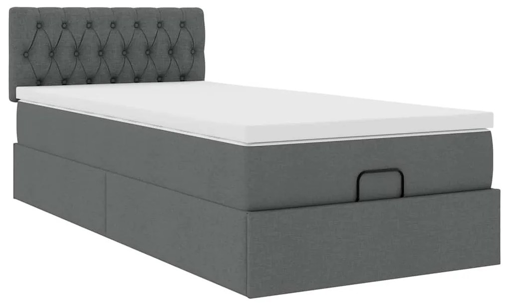 Cama otomana com colchão & LEDs 90x200cm tecido cinzento escuro